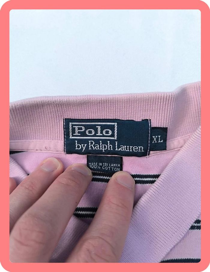 Polo Ralph Lauren homme rose rayures taille XL logo bleu marine état moyen - photo numéro 7