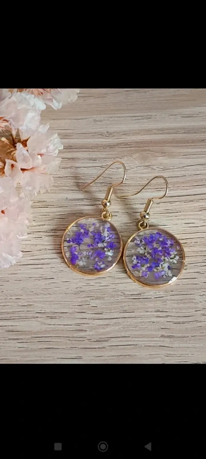 Boucles d'oreilles fleurs violettes