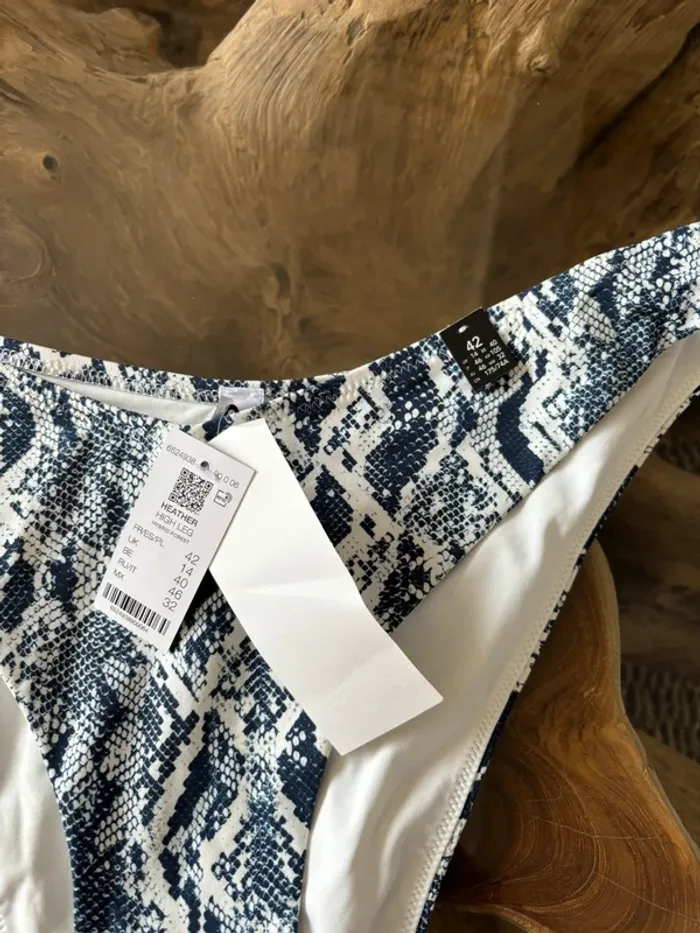 Bas de maillot de bain femme Etam bleu blanc serpent high leg - photo numéro 4