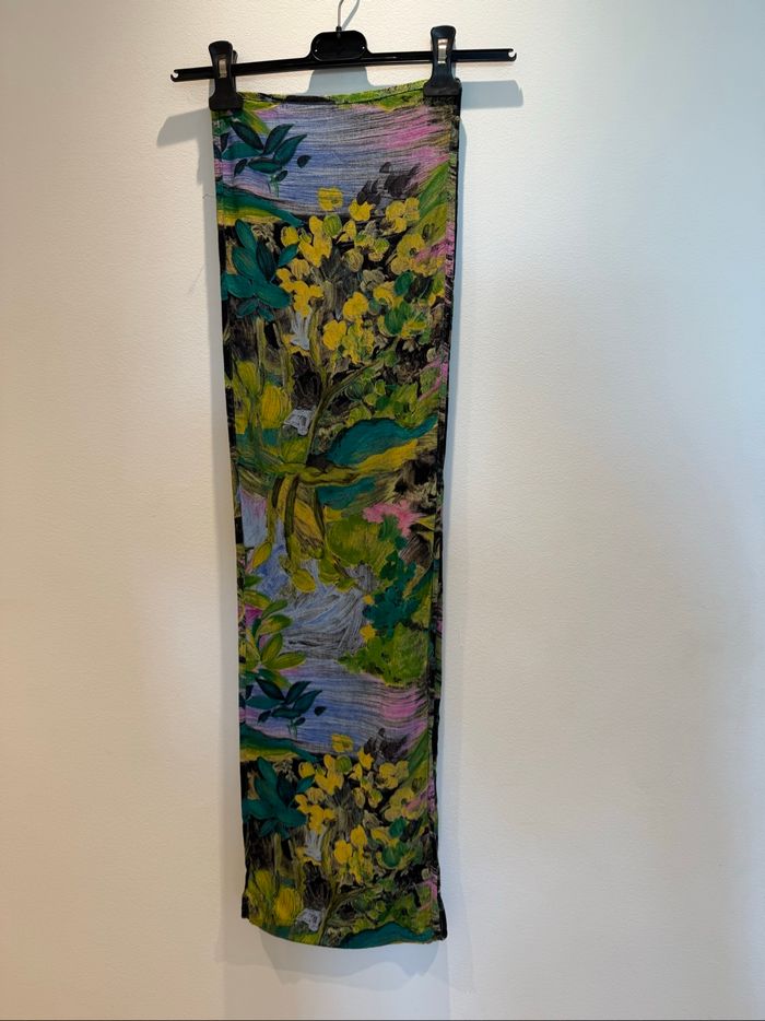 Foulard vintage long - motif floral peint - tons verts et jaunes - photo numéro 4