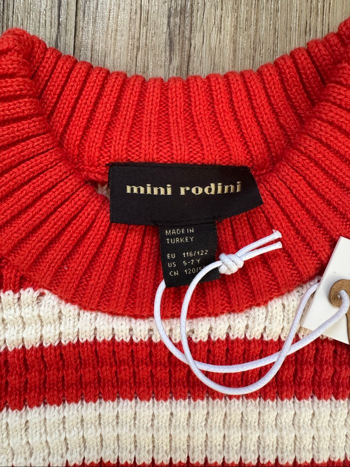Pull rayé rouge blanc mini rodini panda 5/7 ans