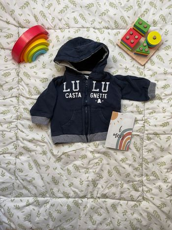 gilet zippé à capuche marine lulu castagnette 6 mois