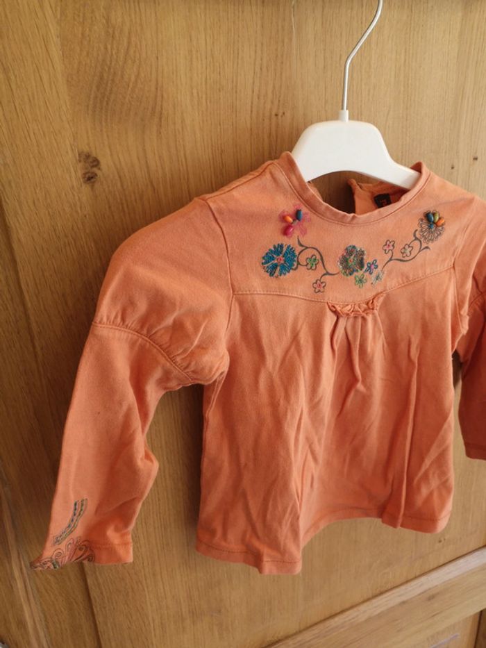 T-shirt à longues manches Catimini en orange fleuri au col 2 ans - photo numéro 3