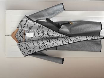 Manteau long femme gris & noir – Taille S (étiquette M) – Neuf avec étiquette