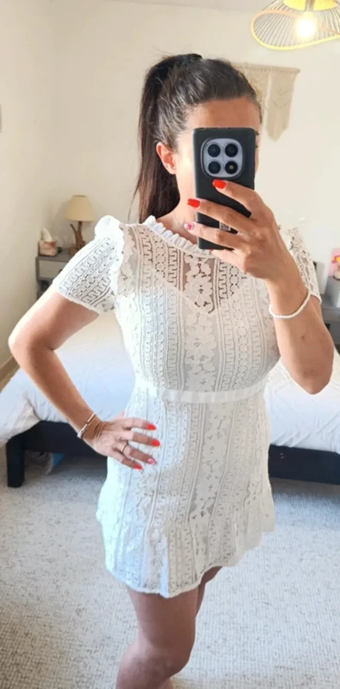 Robe Naf Naf 36 en dentelle blanc crème événement baptême mariage