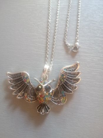 🌸Collier long chaîne argentée avec pendentif hibou "Vintage" 🌸