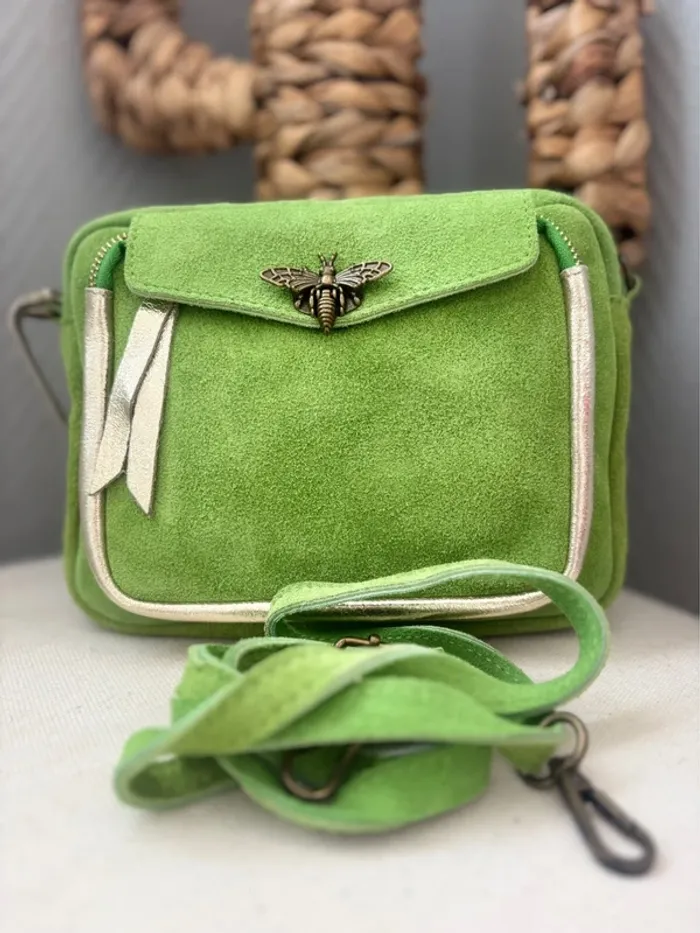 Sac cuir vert pomme avec fermeture abeille - photo numéro 2