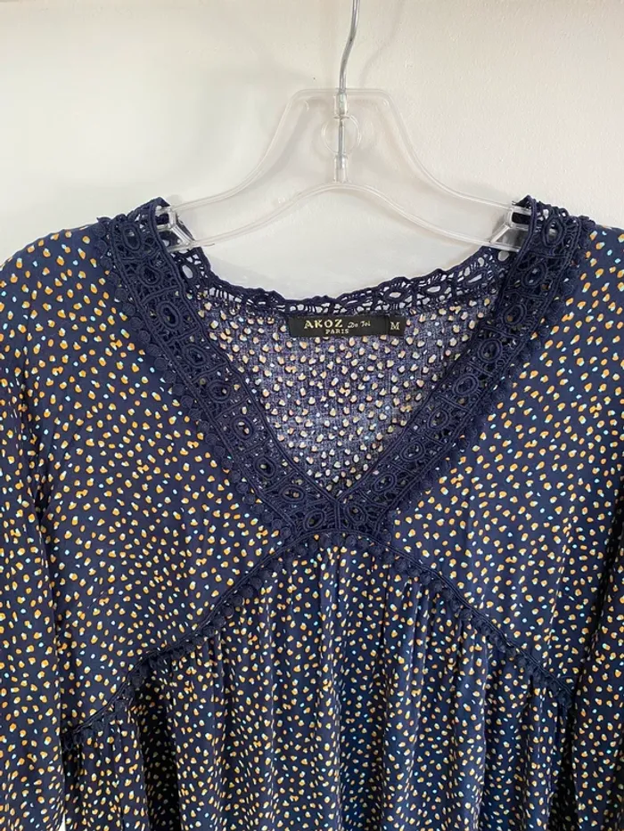 Blouse manche longue akoz de toi marine marine tacheté moutarde turquoise - photo numéro 2