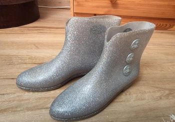 Bottines de pluie caoutchouc gris pailleté Vivienne Westwood x Melissa