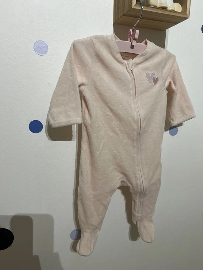 Pyjama velours zip 3 mois 56-62cm rose poudré - photo numéro 3