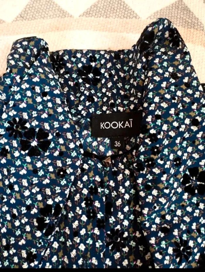 Chemisier fleuri lavallière - Marine - Kookaï - 36 - Parfait état - photo numéro 6