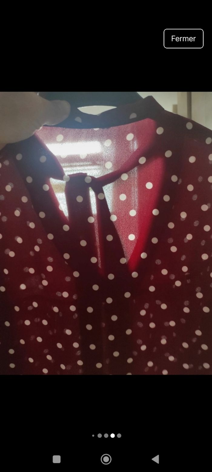 Blouse imprimée bordeau imprimée pois - photo numéro 5