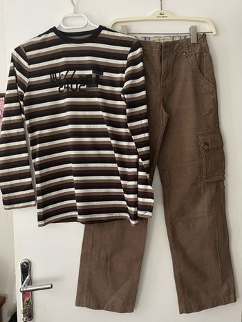 ZARA 11/12 ans pantalon cargo en velours côtelé  + t-shirt manches longues