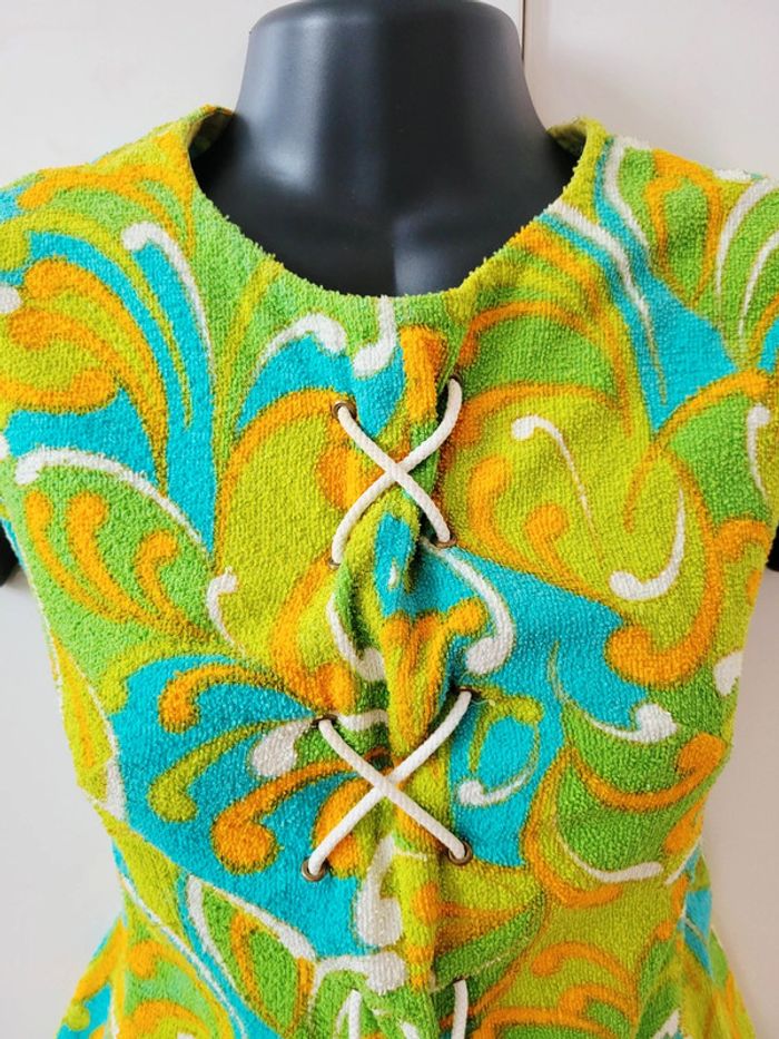 Vintage Tunique, mini Robe de plage, Authentique Années 60's multicolore - photo numéro 2