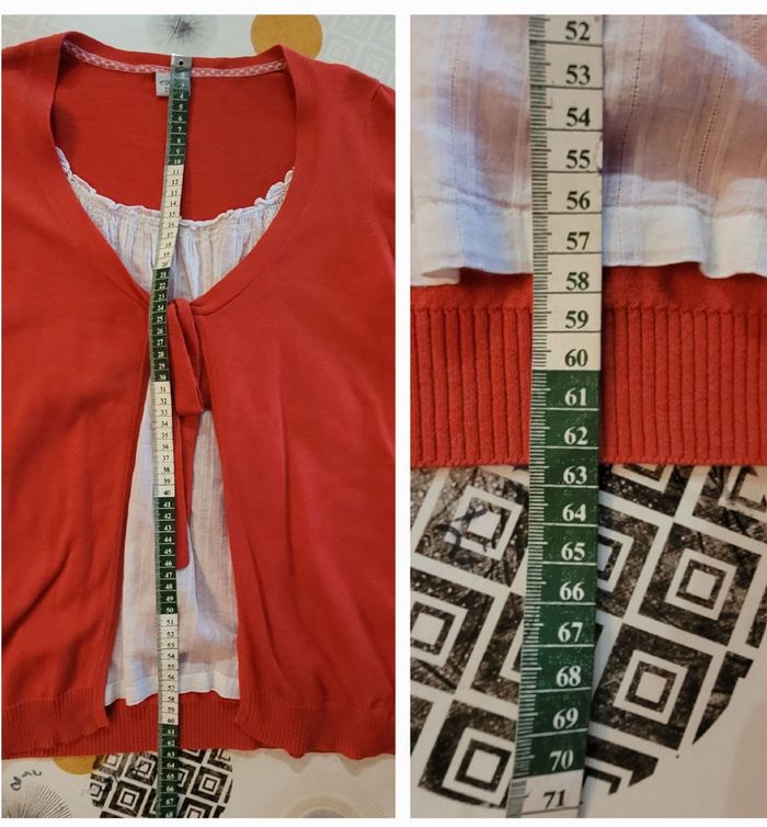 Esprit Cardigan 2en1 TFr38- Col Rond -Cardigan Corail & Empiècement central Blanc - photo numéro 7