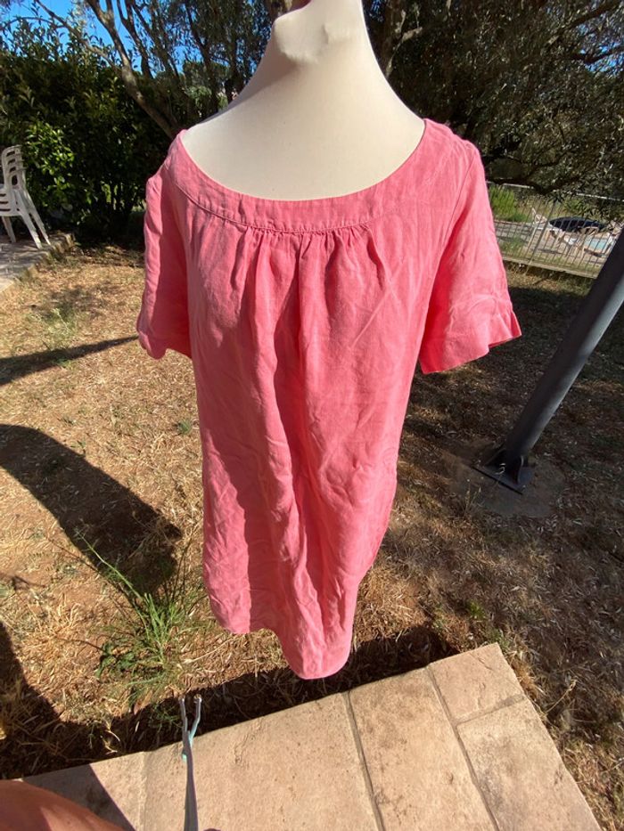 Belle robe en lin, rose avec poche, taille un