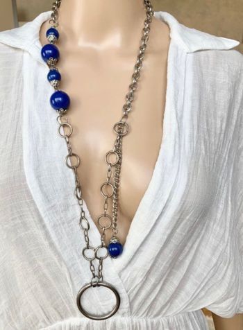 Collier bohochic bohème chic chaine et perles bleues