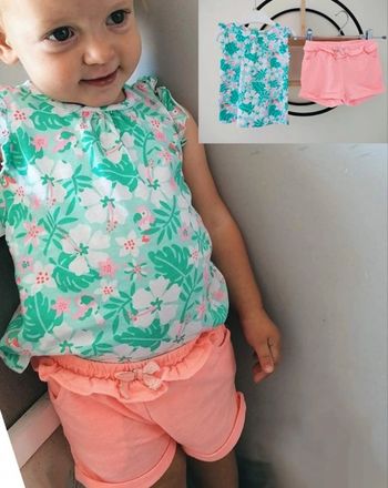 12 mois ensemble été blouse tex et short tape a l'oeil