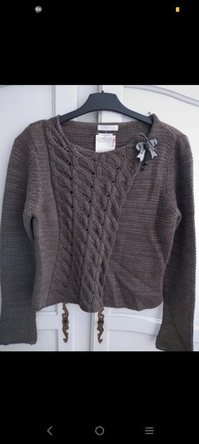 pull Promod neuf gris vert torsadé taille 38/40 - photo numéro 2