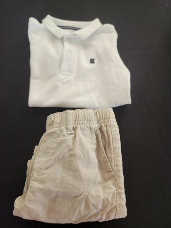 Ensemble été garçon polo blanc bermuda lin beige ceremonie okaidi 3 ans