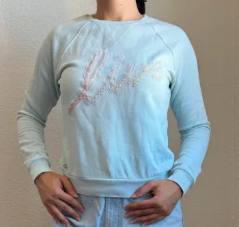 Pull sweat hoodies léger col rond Lacoste live bleu clair intérieur polaire devanlay taille S/36
