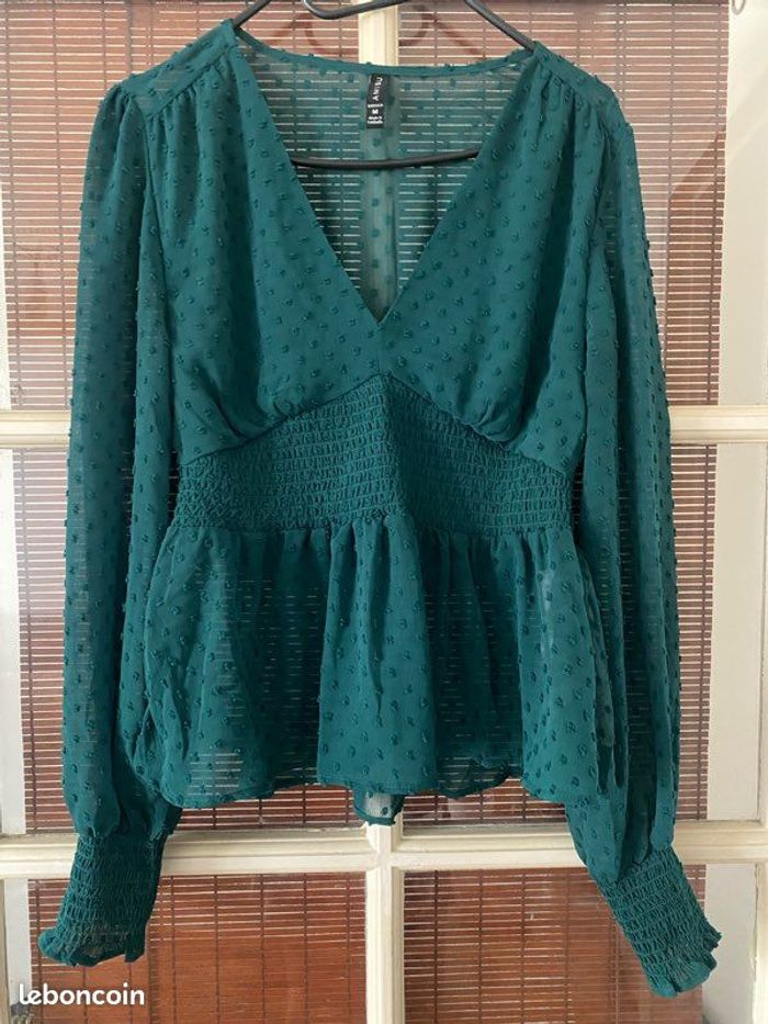 Blouse col V vert sapin