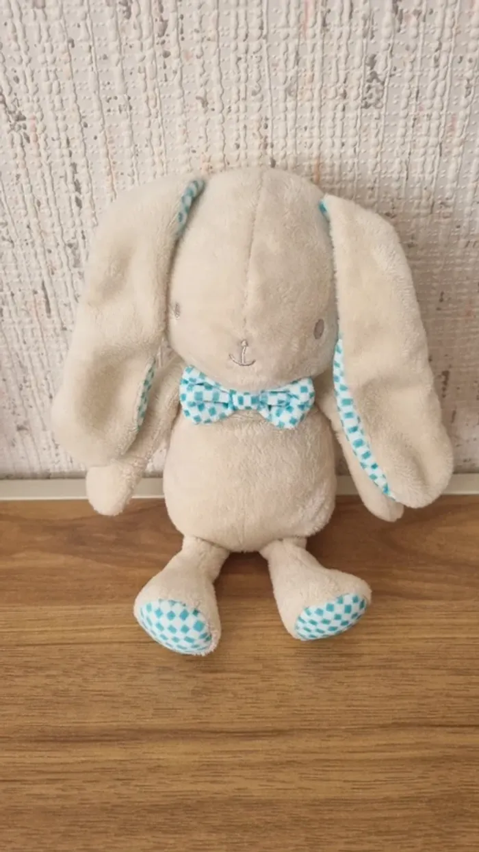 Peluche lapin crème avec nœud klorane - photo numéro 2