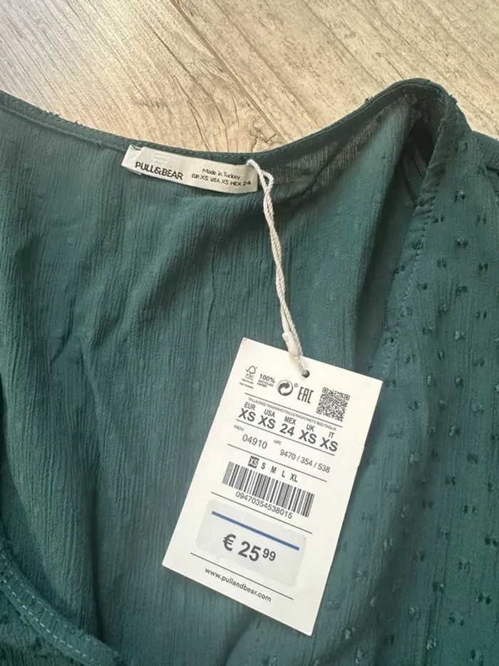 blouse plumetis pull and bear vert xs - photo numéro 2