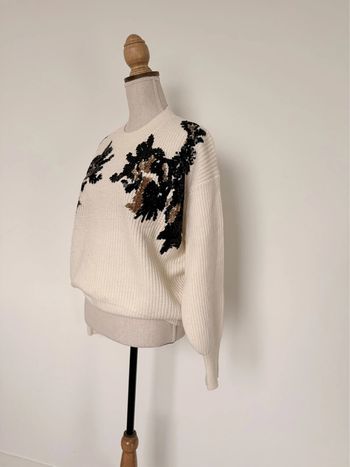 Pull hm beige sequin noir M maille vest sweat camisa blusa Maglia camicia sweater maglione suéter