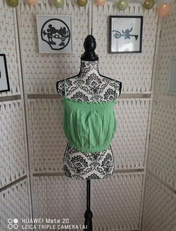 💕Joli Débardeur crop top court ROXY vert citron à smocks - Taille L/ 40 💕