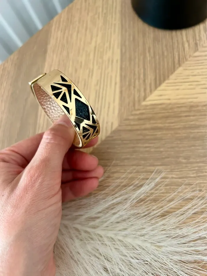 Superbe manchette dorée avec lien en simili cuir réversible - photo numéro 6