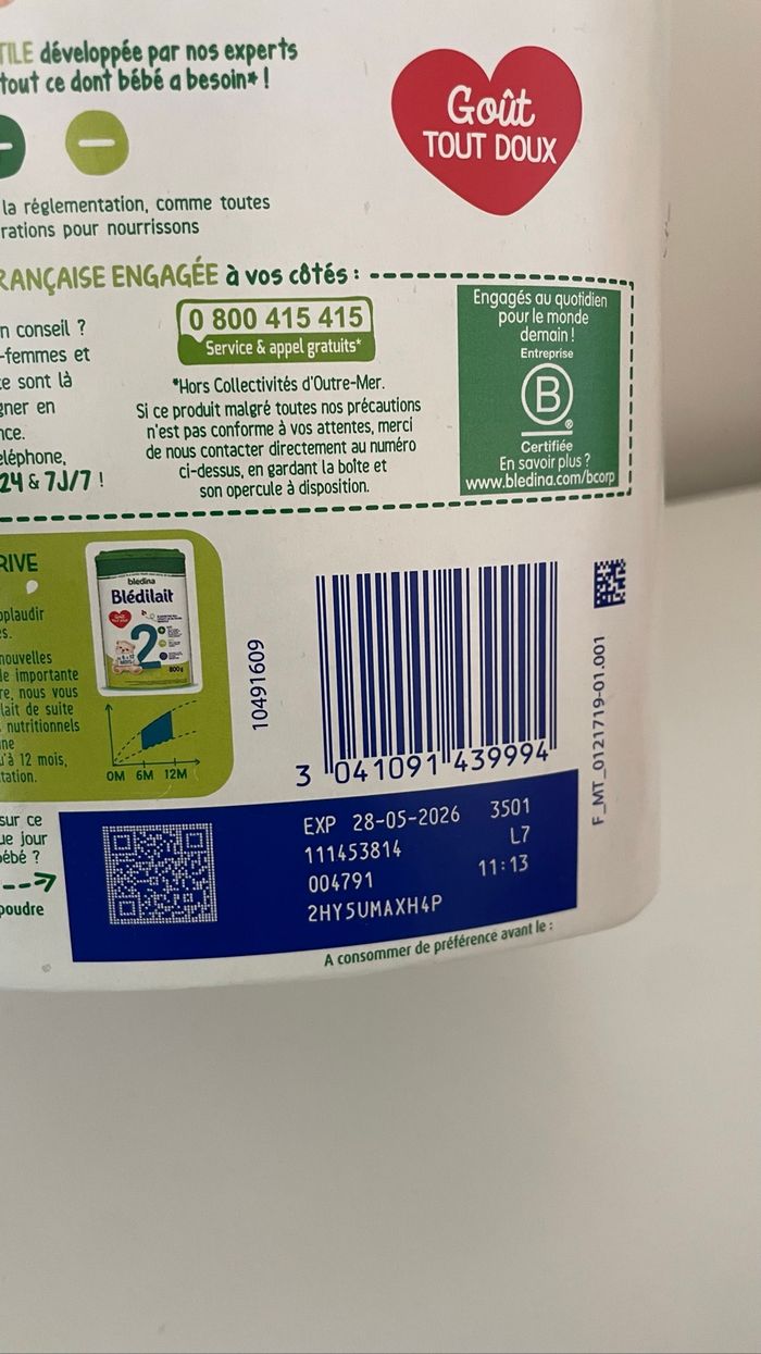 Vends 1 boîte de lait infantile Blédilait NEUVE sous blister