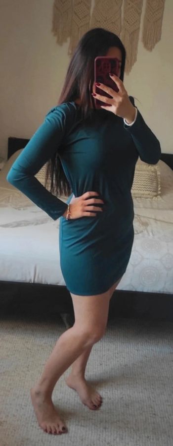 Robe manches longues vert foncé moulante Mango S