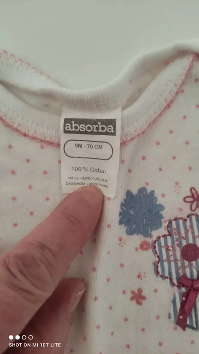 Body blanc pois rose motif fleur absorba - photo numéro 3