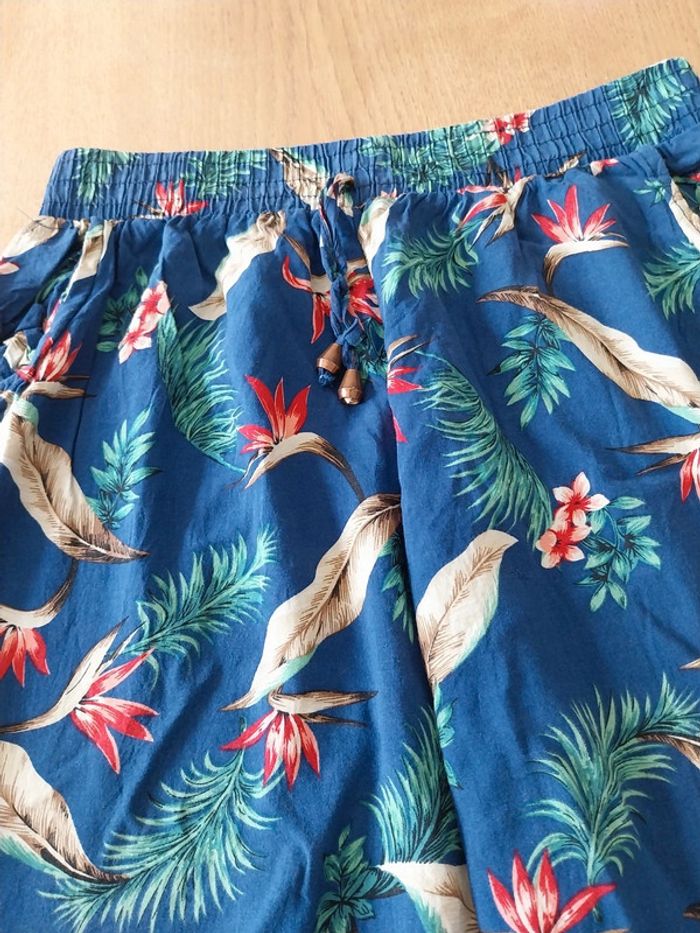 Pantalon léger bleu motif feuilles tropicales TU - photo numéro 2