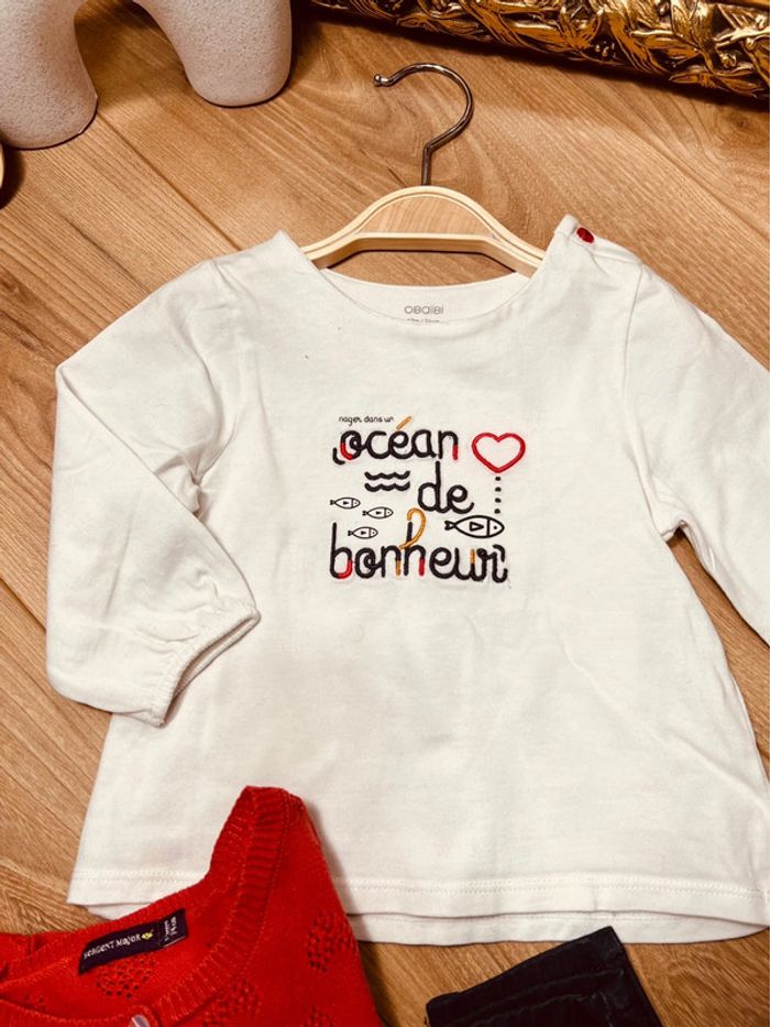 Taille 12 mois tenue 3p fille multimarque blanc rouge bleu marine * océan * 🎀 - photo numéro 2