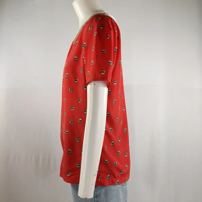 Top rouge à col claudine blanc See U Soon imprimé pois taille S style rétro A1543 - photo numéro 4