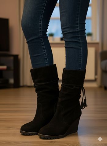 Bottines Compensées Daim Noir - Parfaites pour l'Automne/Hiver !