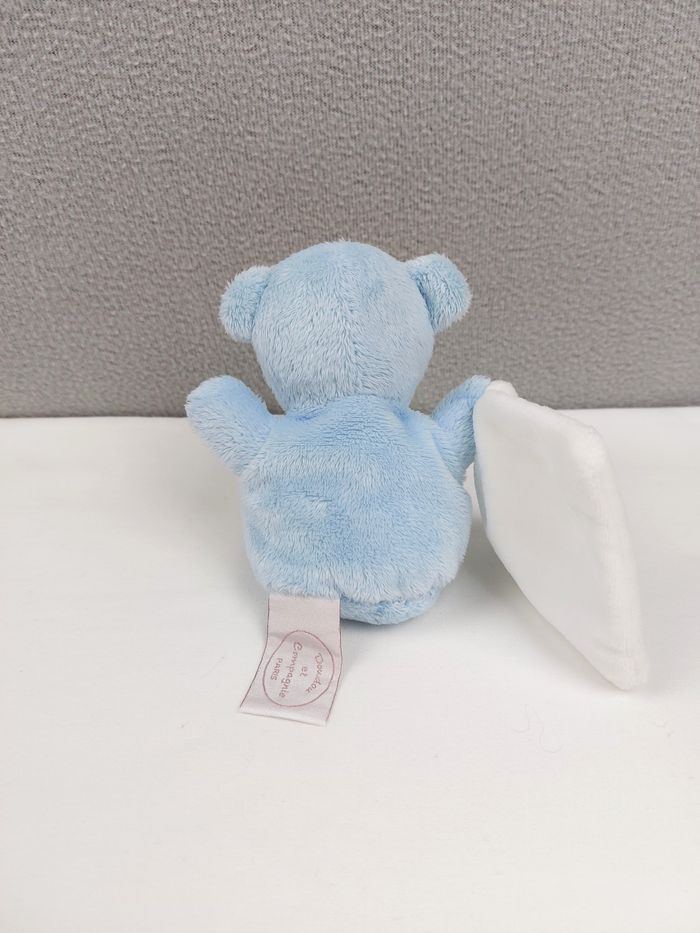 Doudou et Cie Peluche ours boule bleu 12 cm mouchoir blanc étoile luminescente - photo numéro 2