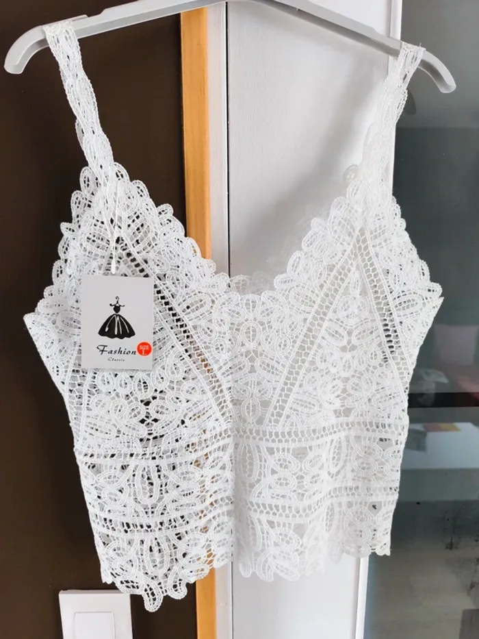 Débardeur blanc crocheté en dentelle femme L - photo numéro 10