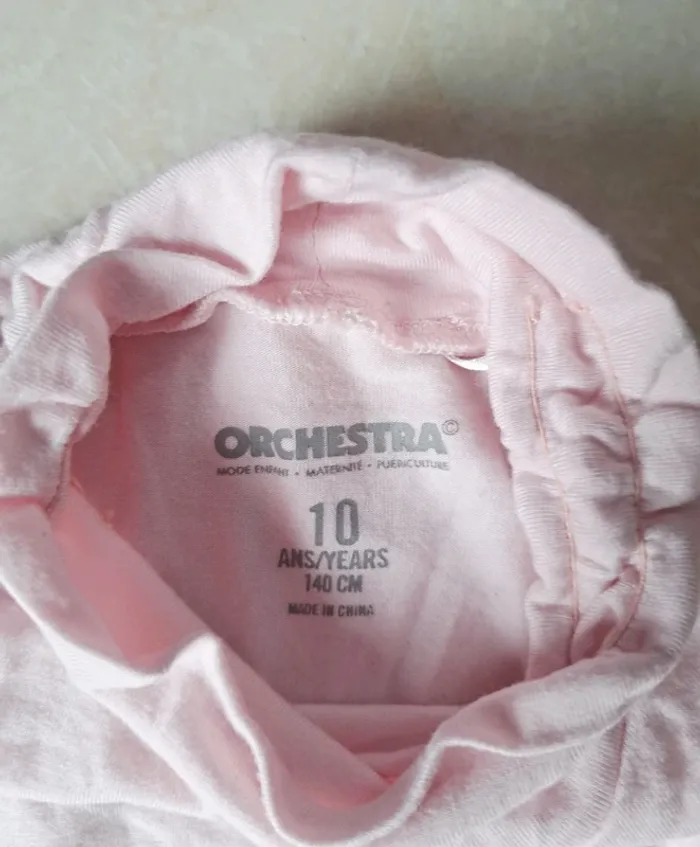 Tee-shirt manches longues col montant rose 10 ans 👧 Orchestra en TBE - photo numéro 2