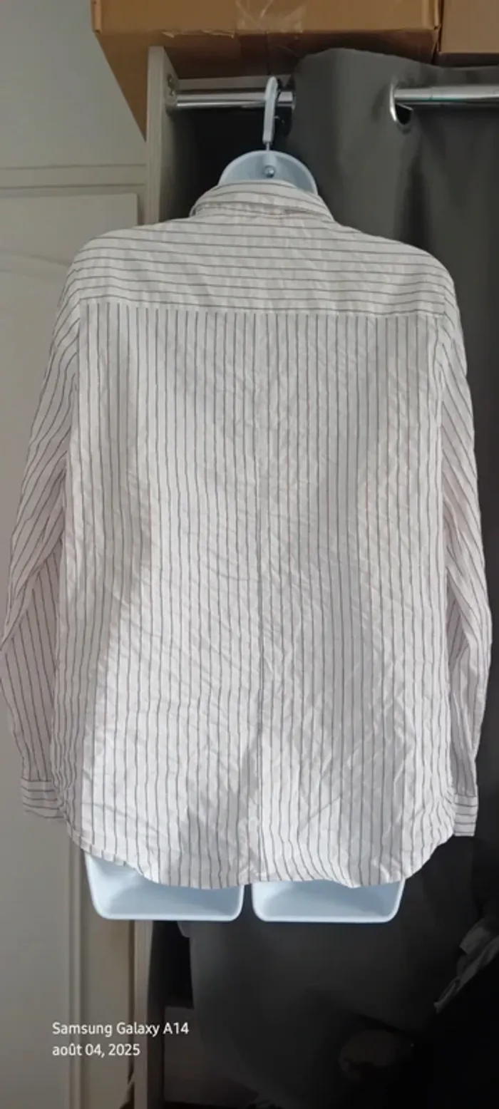 Chemise longue manches longues avec rayures bleu blanc rouge blanche femme 44 phildar - photo numéro 11