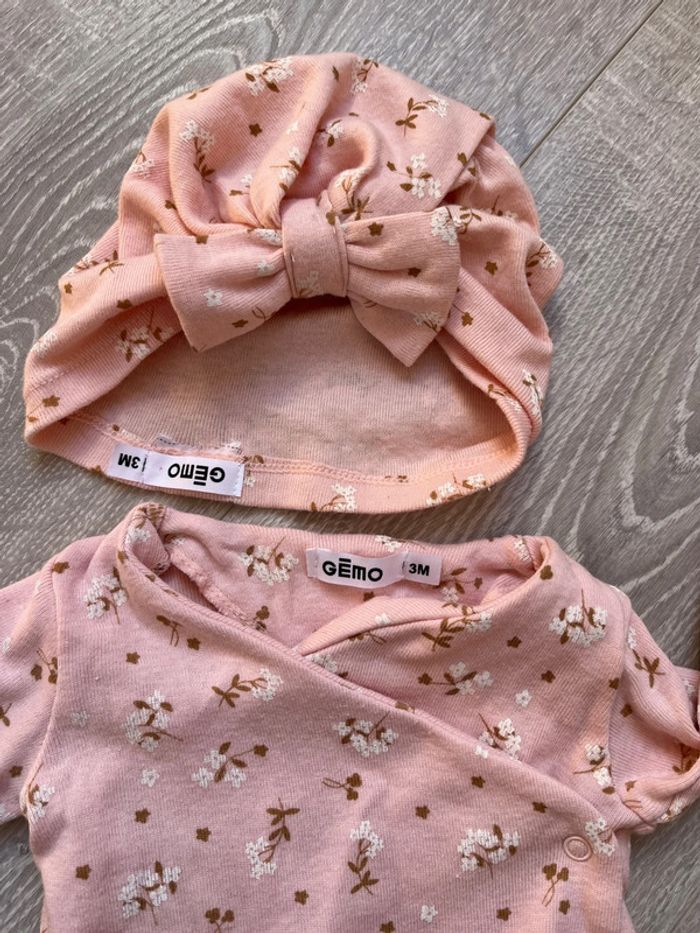 Ensemble body et turban 3 mois bébé fille - photo numéro 2