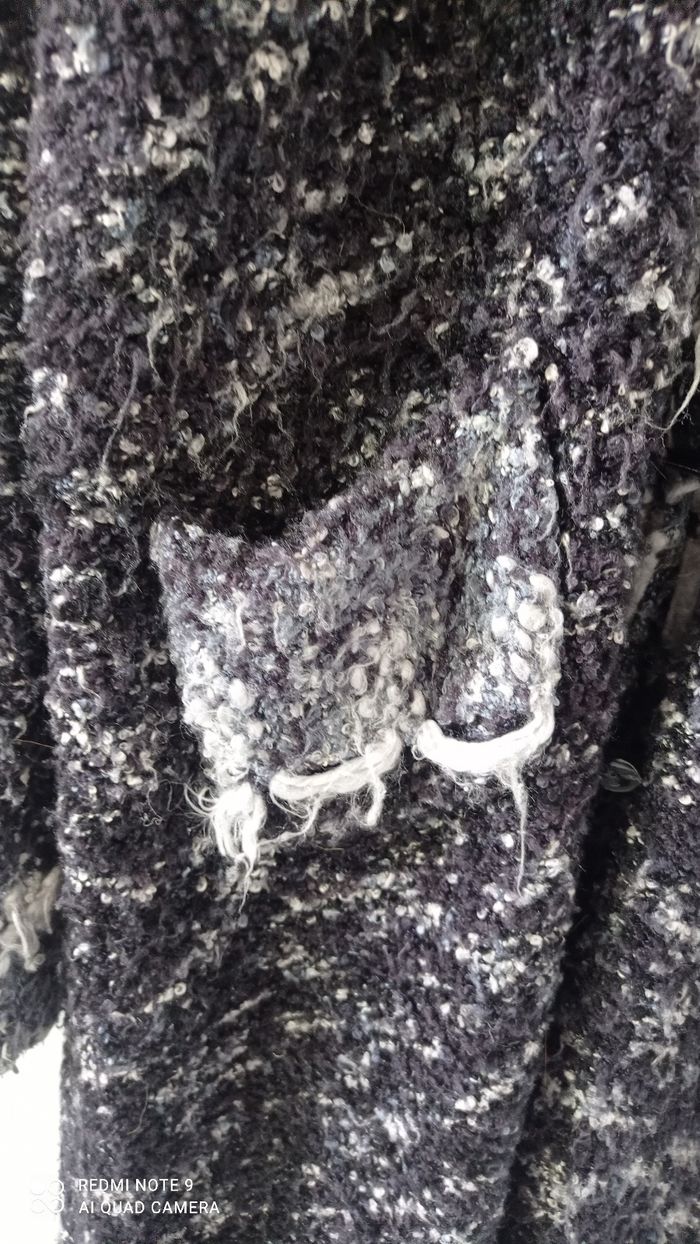 Veste t longue Ellla en laine mélangée noir gris et écru taille M. - photo numéro 6