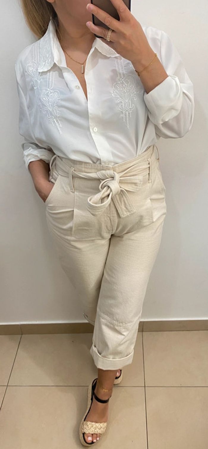 Chemise chic blanche vintage  avec broderie taille 46 - photo numéro 2