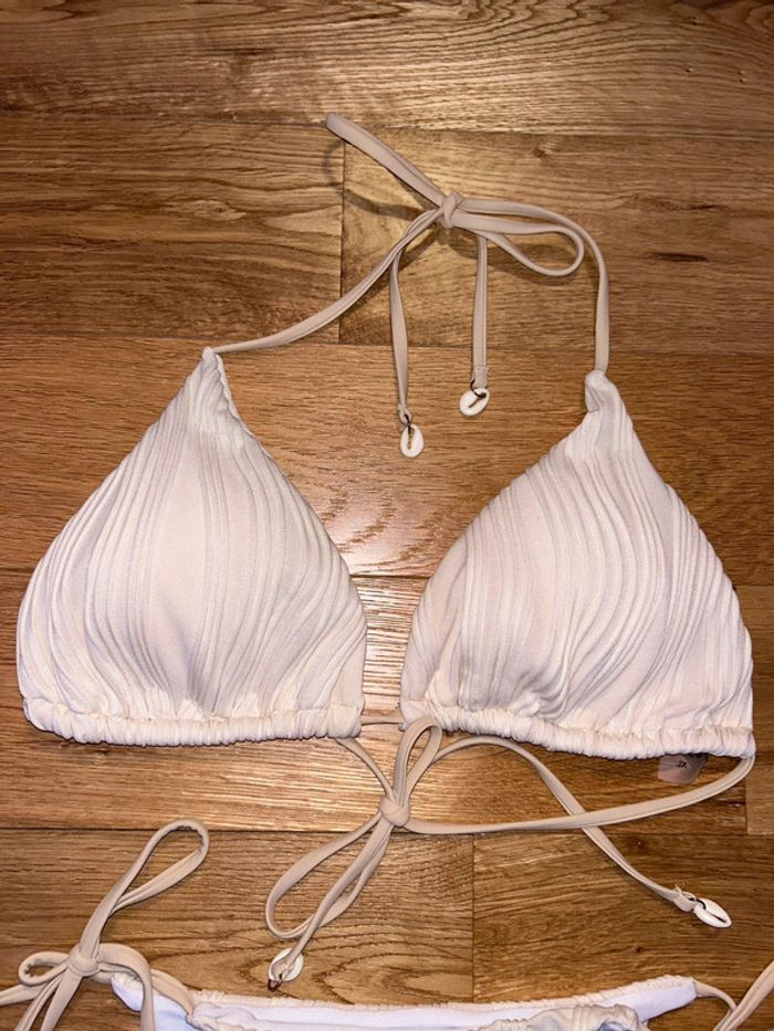 Maillot de bain 2 pièces côtelé coquillages beige - photo numéro 2