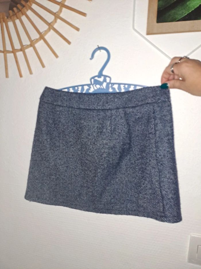 Jupe hiver fille tweed 40% laine united colors benetton bleu blanc boutons 7/8 ans - photo numéro 3