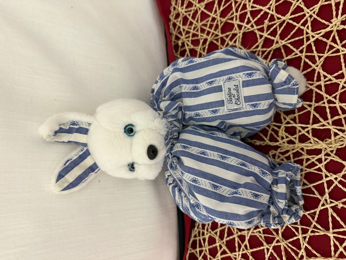 Doudou lapin blanc rayé bleu TARTINE ET CHOCOLAT - photo numéro 5