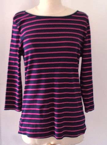 T-shirt à manches longues rayé noir et rose – Tex – Taille XXL – Femme