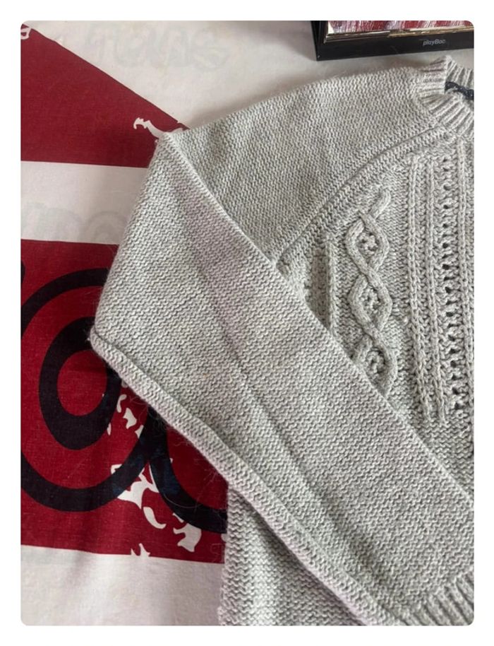Pull Torsadé Tommy Hilfiger taille L gris motif broderie - photo numéro 5